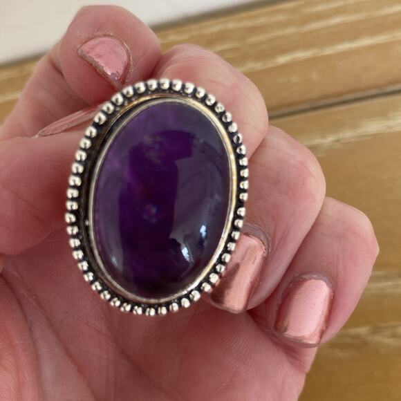 Purple Amethyst ring dipped in 925 Silver rainbows size 7 NEW - Picture 8 of 8